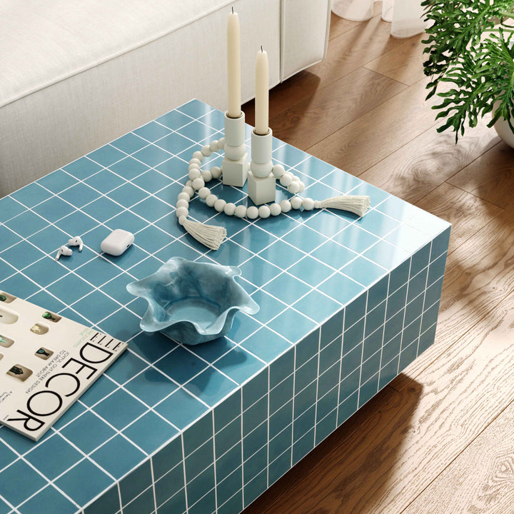 TOV Furniture Mixie Blue Tile Indoor / Outdoor Coffee Table OUTDOOR COFFEE TABLES