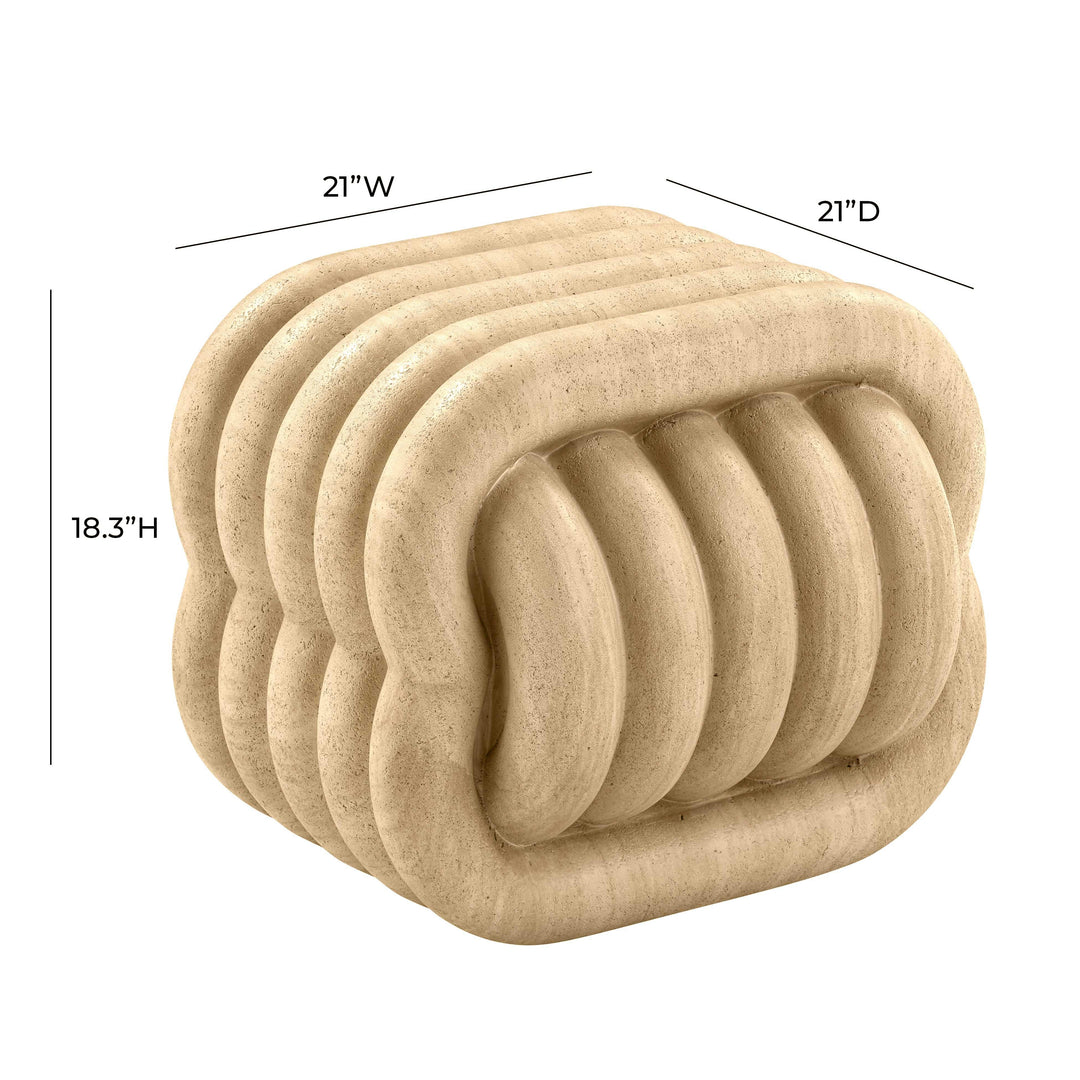 TOV Furniture Love Knot Faux Travertine Indoor / Outdoor Accent Stool OUTDOOR BENCHES