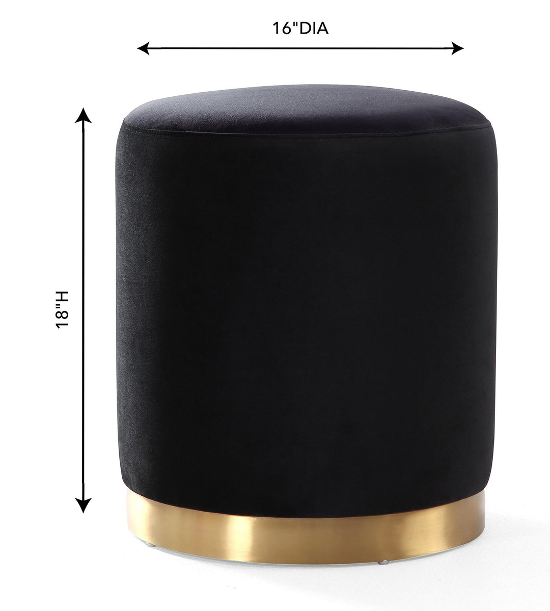 TOV Furniture Opal Black Velvet Ottoman -Gold Base OTTOMANS, POUFS, + STOOLS