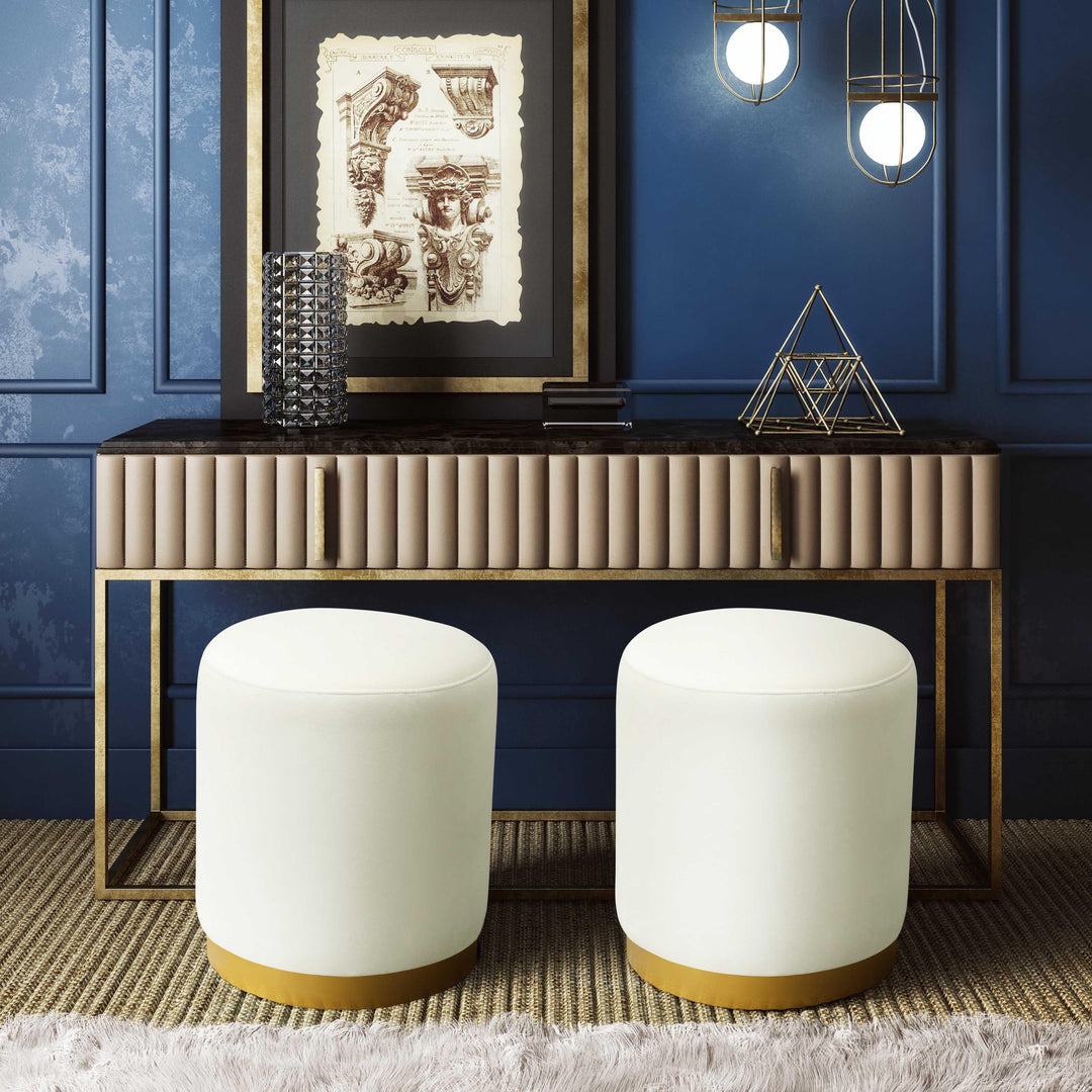 TOV Furniture Opal Cream Velvet Ottoman with Gold Base OTTOMANS, POUFS, + STOOLS