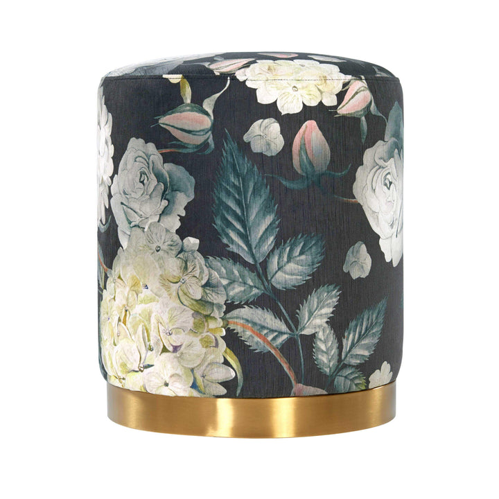 TOV Furniture Opal Floral Velvet Ottoman with Gold Base OTTOMANS, POUFS, + STOOLS