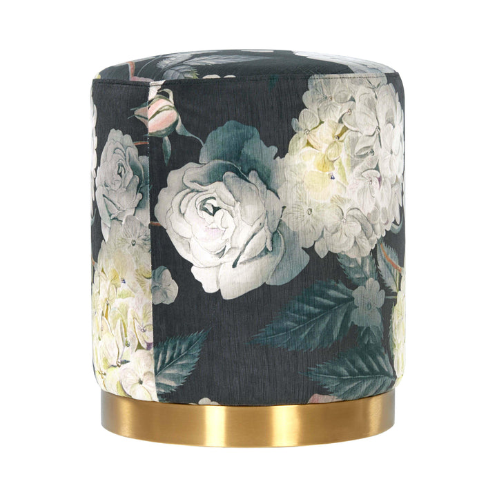 TOV Furniture Opal Floral Velvet Ottoman with Gold Base OTTOMANS, POUFS, + STOOLS