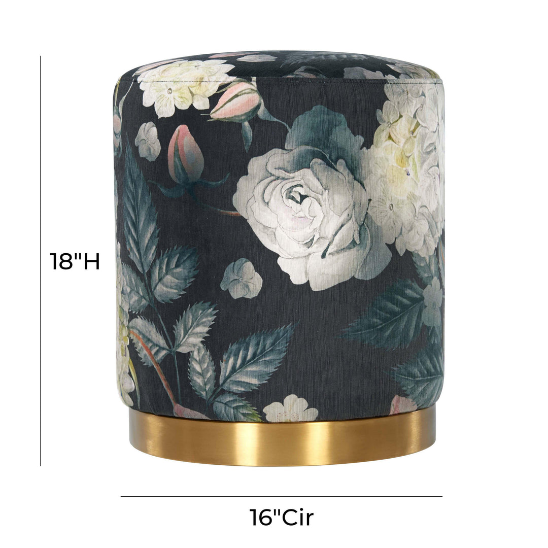 TOV Furniture Opal Floral Velvet Ottoman with Gold Base OTTOMANS, POUFS, + STOOLS