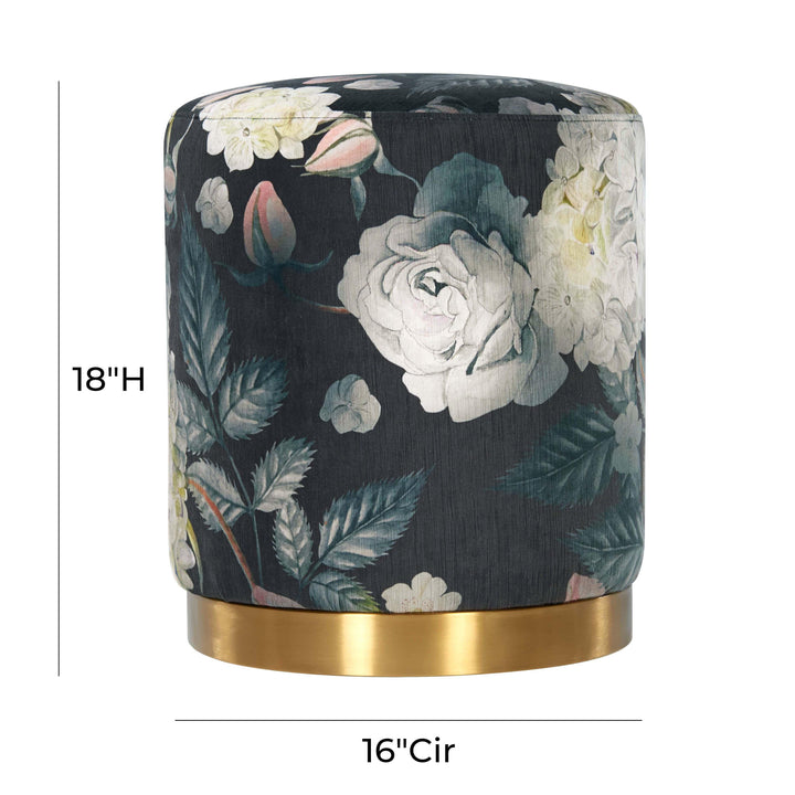 TOV Furniture Opal Floral Velvet Ottoman with Gold Base OTTOMANS, POUFS, + STOOLS