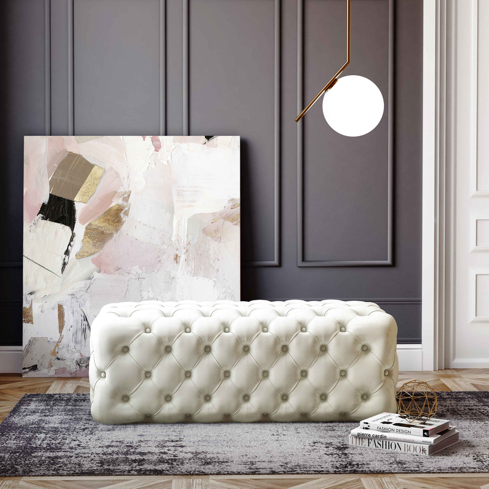American Home Furniture | TOV Furniture - Kaylee Cream Velvet Ottoman