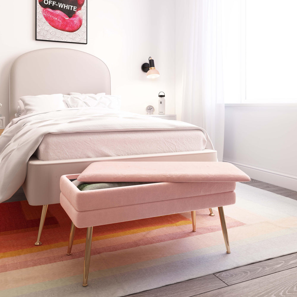 American Home Furniture | TOV Furniture - Ziva Blush Velvet Storage Bench