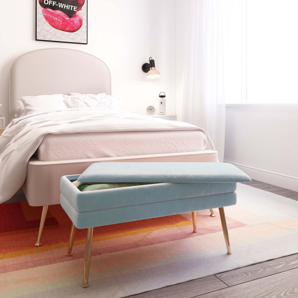 American Home Furniture | TOV Furniture - Ziva Sea Blue Velvet Storage Bench