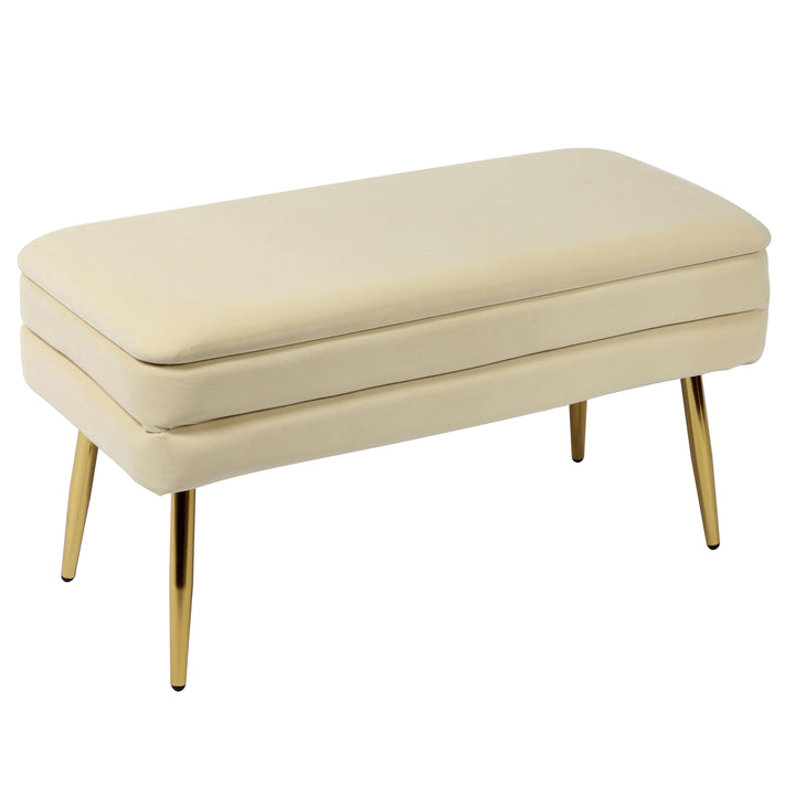 American Home Furniture | TOV Furniture - Ziva Cream Velvet Storage Bench