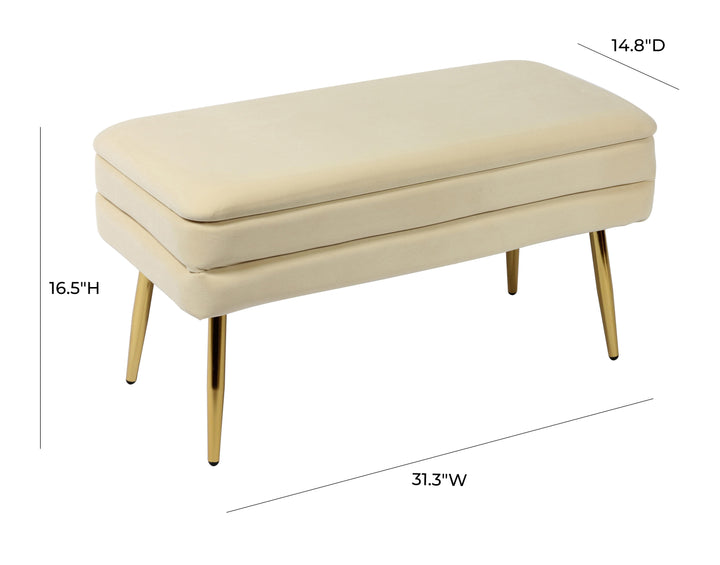 American Home Furniture | TOV Furniture - Ziva Cream Velvet Storage Bench