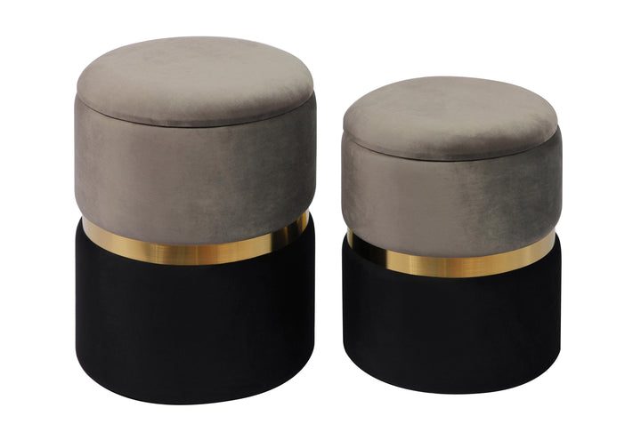 American Home Furniture | TOV Furniture - Gigi Grey Velvet Storage Ottomans - Set of 2