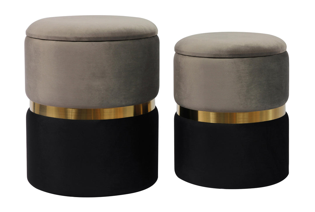 American Home Furniture | TOV Furniture - Gigi Grey Velvet Storage Ottomans - Set of 2