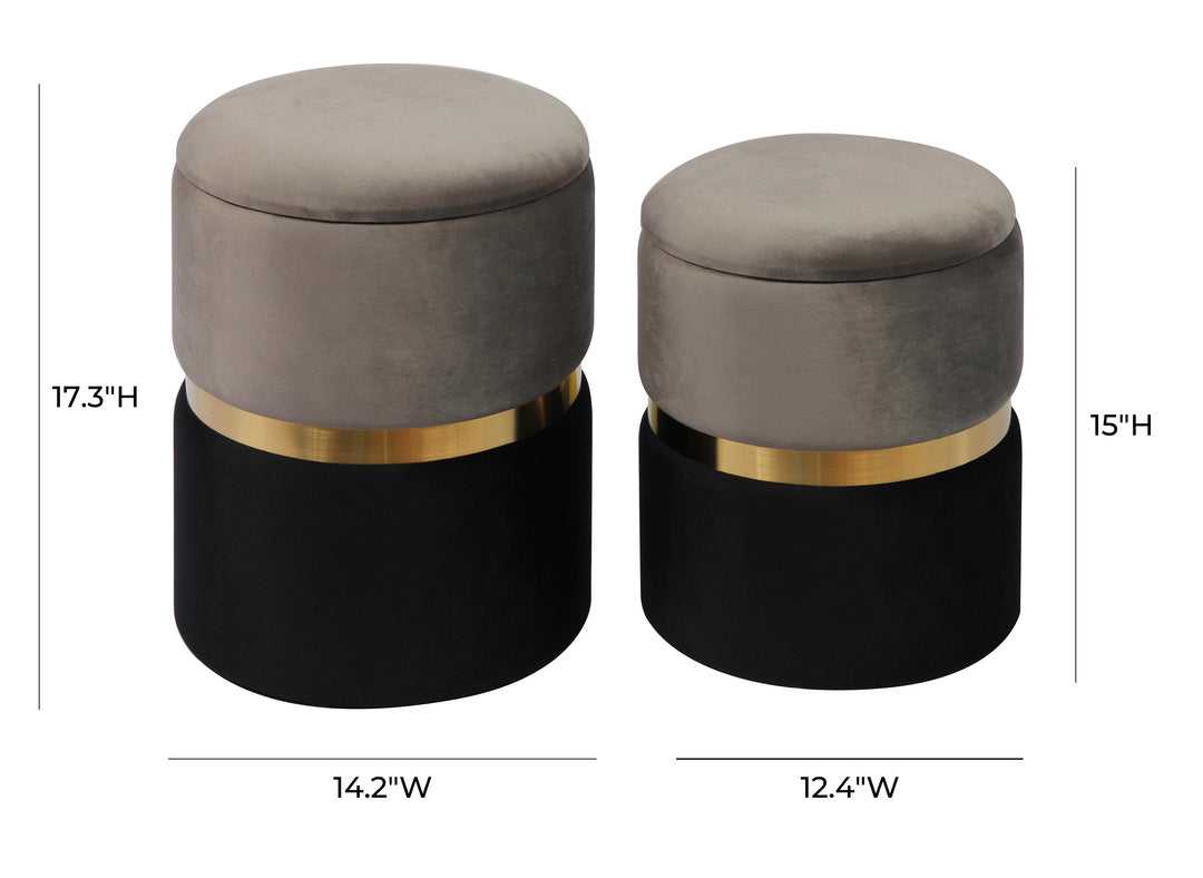 American Home Furniture | TOV Furniture - Gigi Grey Velvet Storage Ottomans - Set of 2