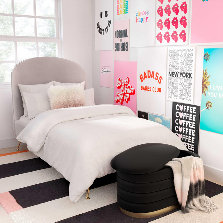 TOV Furniture Lillian Black Velvet Storage Bench BENCHES