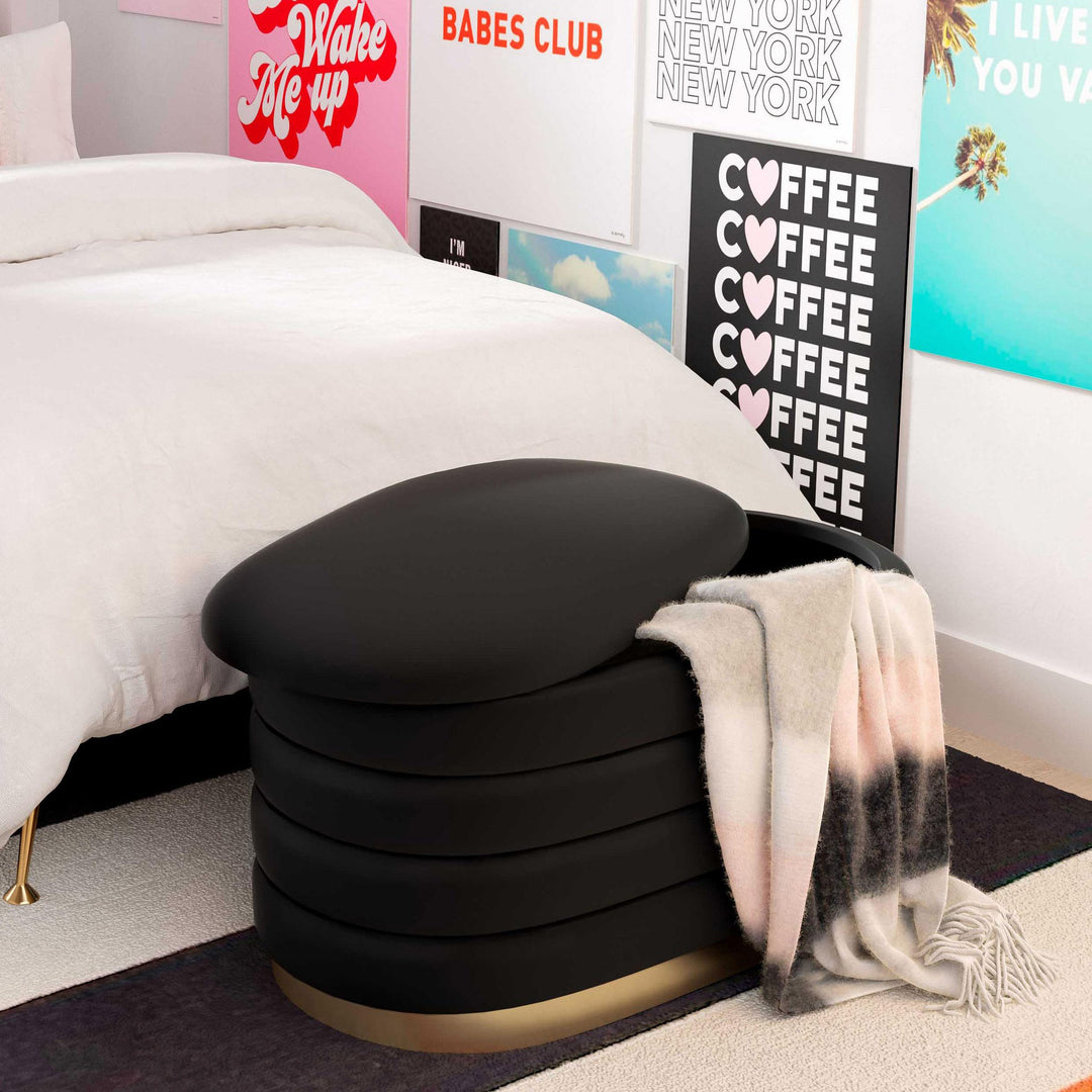 TOV Furniture Lillian Black Velvet Storage Bench BENCHES