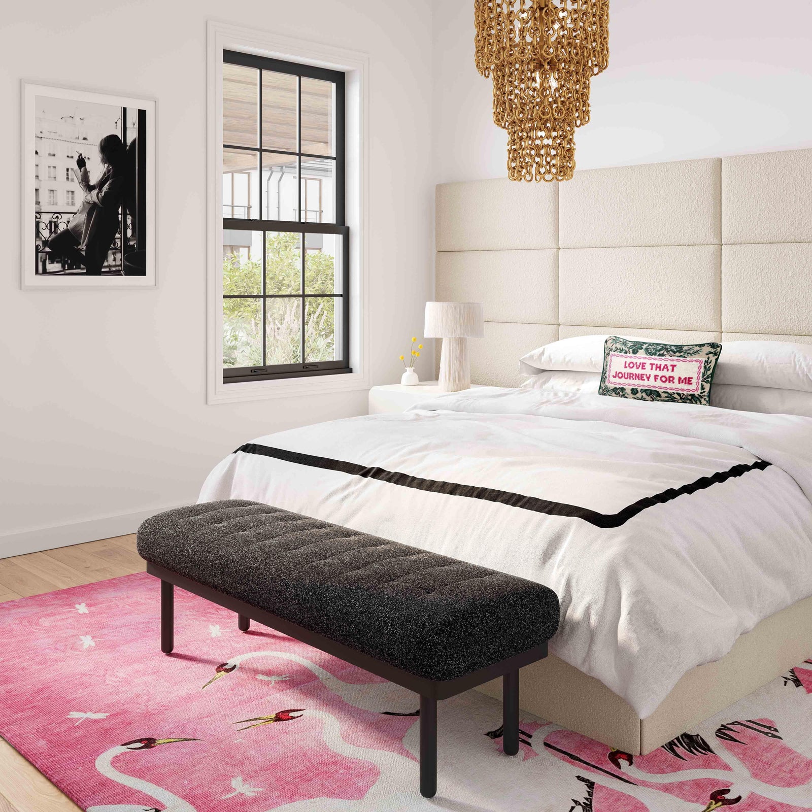TOV Furniture Olivia Black Boucle Bench BENCHES