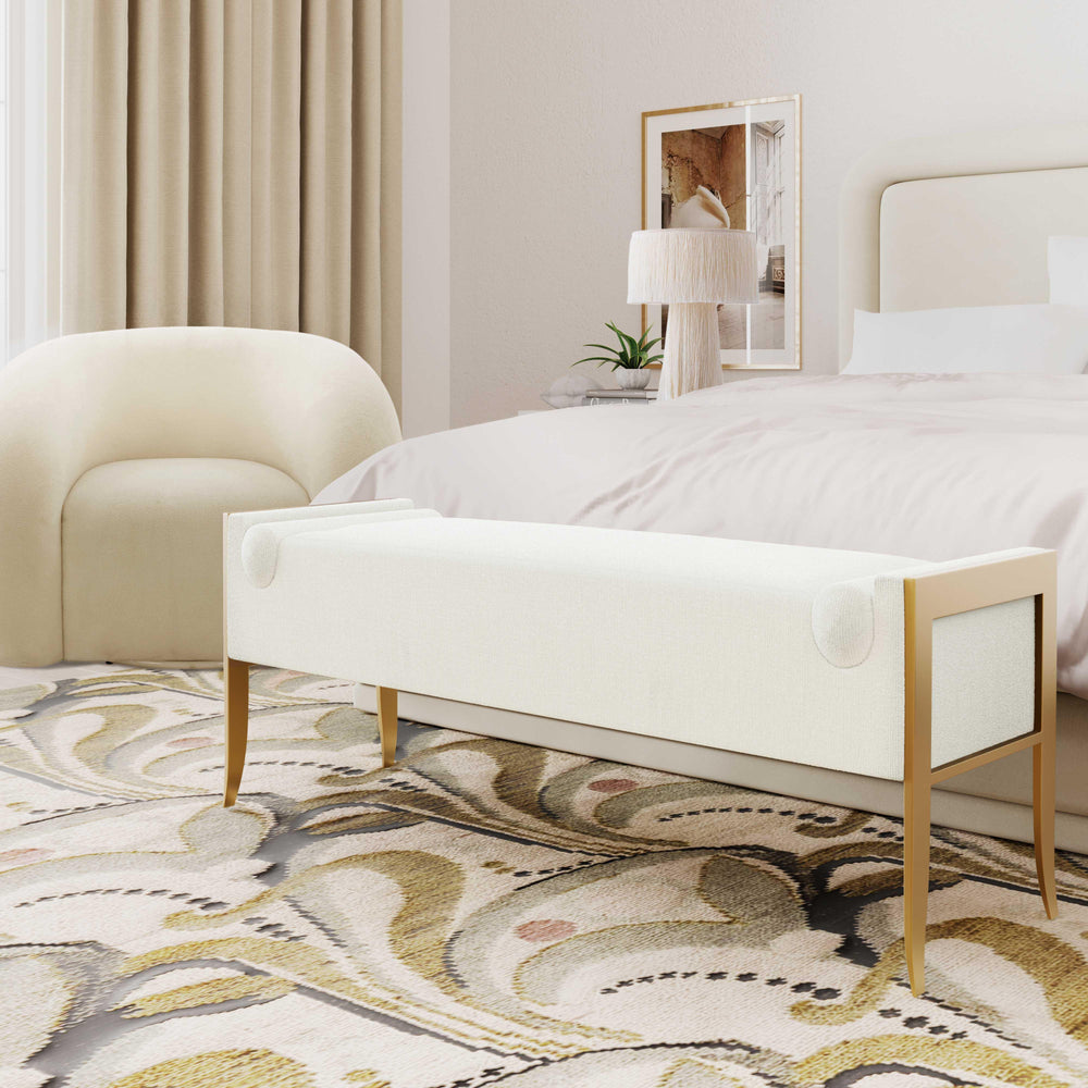 American Home Furniture | TOV Furniture - Ines Cream Textured Velvet Bench
