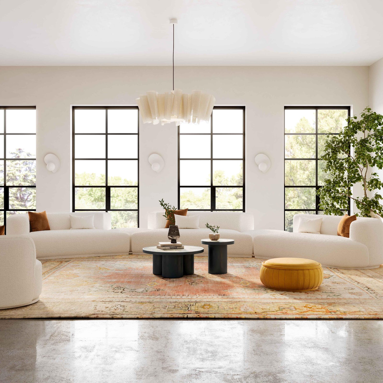 TOV Furniture Fickle Cream Boucle Swivel Ottoman OTTOMANS, POUFS, + STOOLS