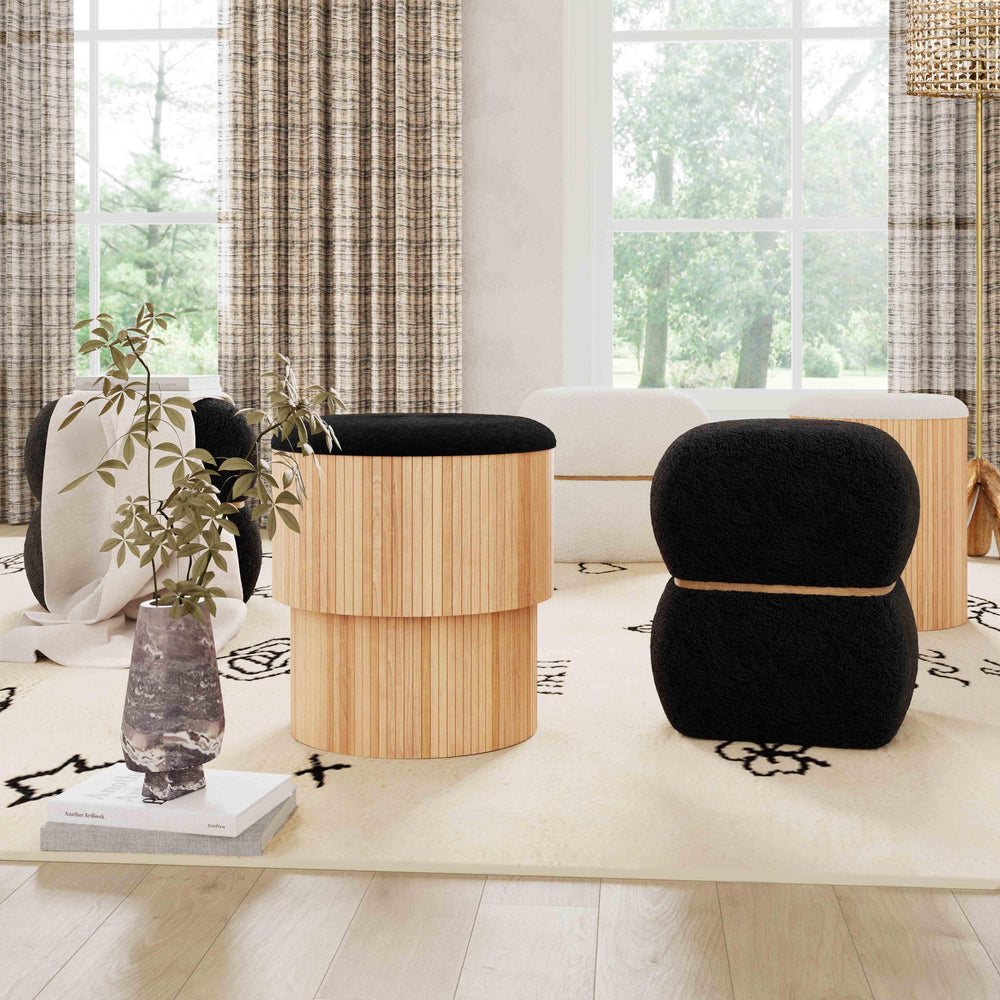 American Home Furniture | TOV Furniture - Helga Black Vegan Shearling Ottoman