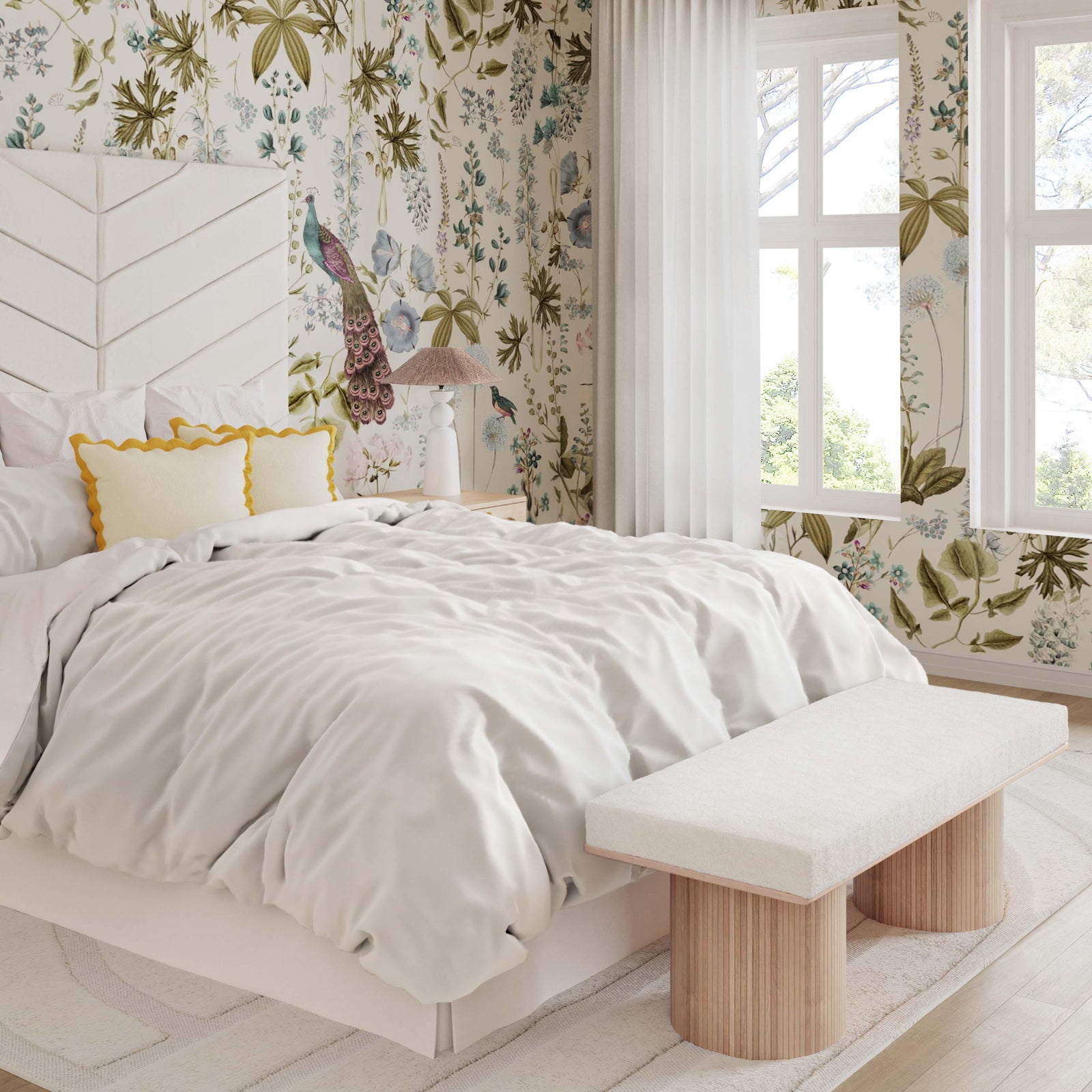 TOV Furniture Sagano White Dyed-Yarn Bench OTTOMANS, POUFS, + STOOLS