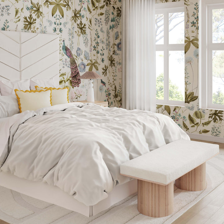 TOV Furniture Sagano White Dyed-Yarn Bench OTTOMANS, POUFS, + STOOLS