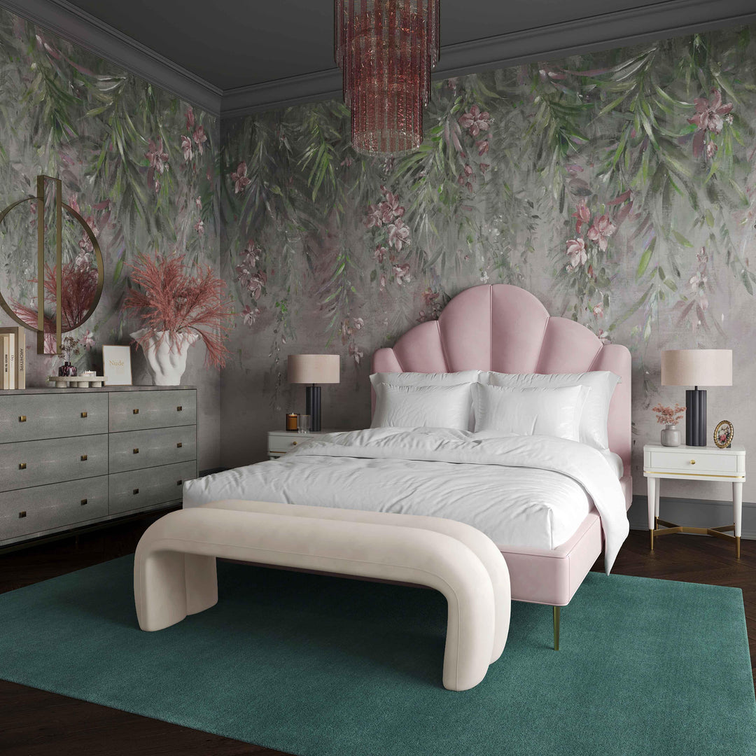 TOV Furniture Leigh Cream Velvet Channeled Bench BENCHES
