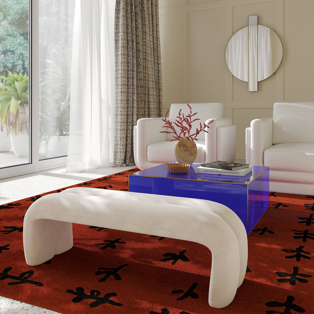 TOV Furniture Leigh Cream Velvet Channeled Bench BENCHES