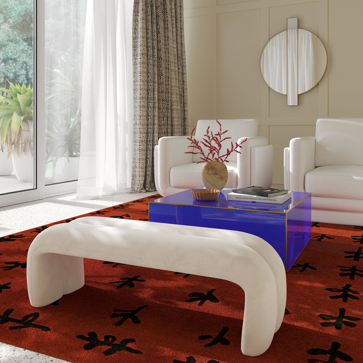 TOV Furniture Leigh Cream Velvet Channeled Bench BENCHES