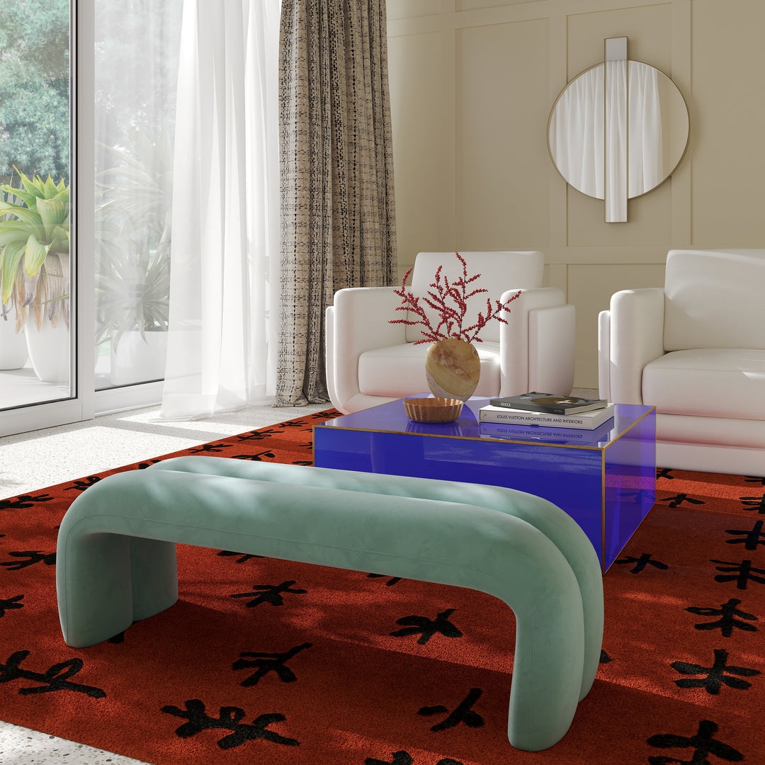 TOV Furniture Leigh Green Velvet Channeled Bench BENCHES