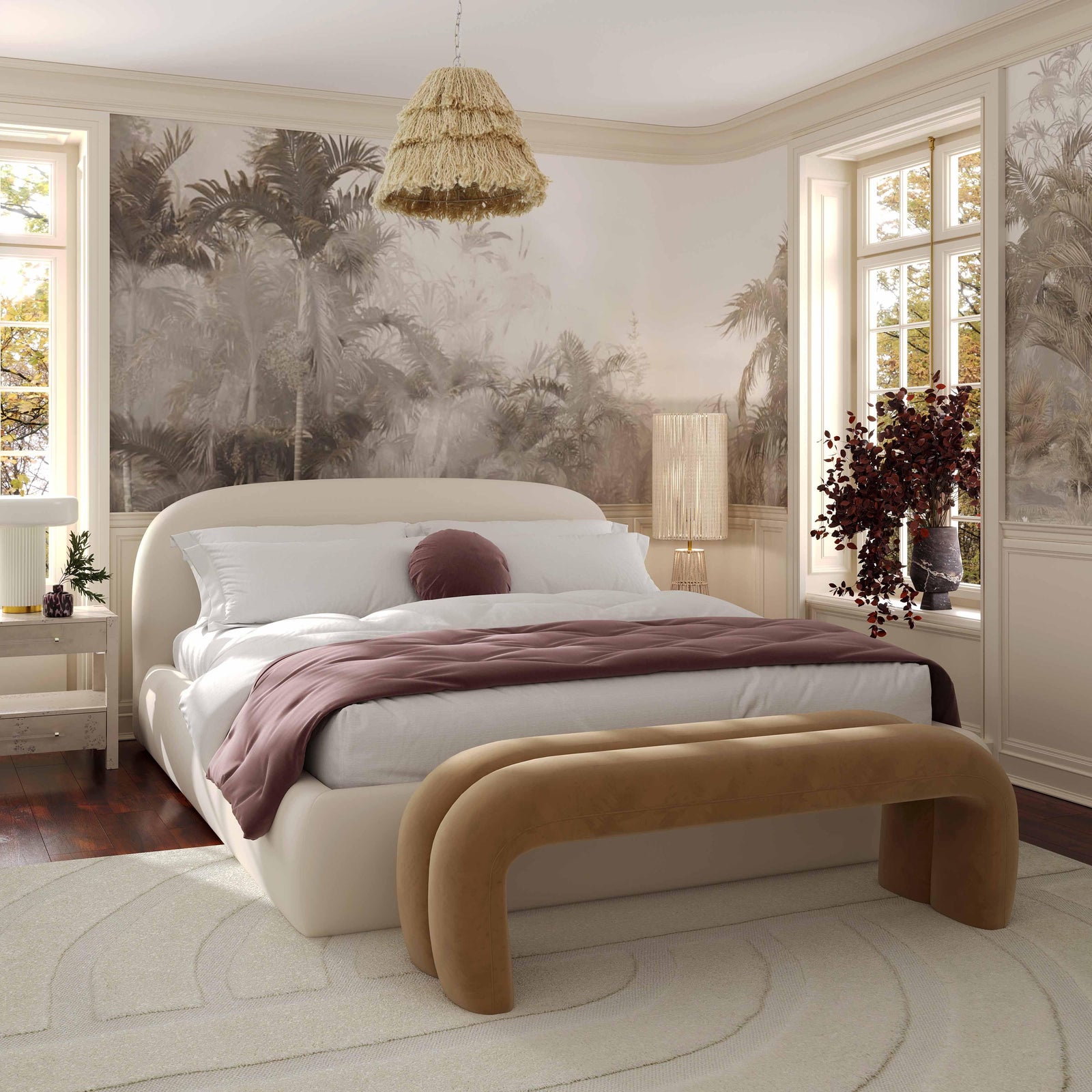 TOV Furniture Leigh Taupe Velvet Channeled Bench BENCHES