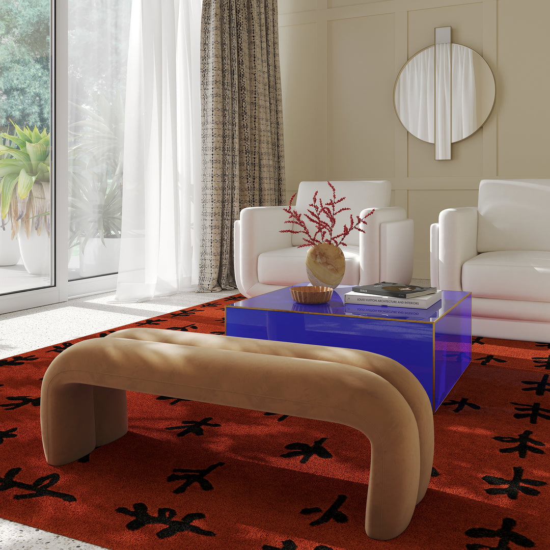 TOV Furniture Leigh Taupe Velvet Channeled Bench BENCHES