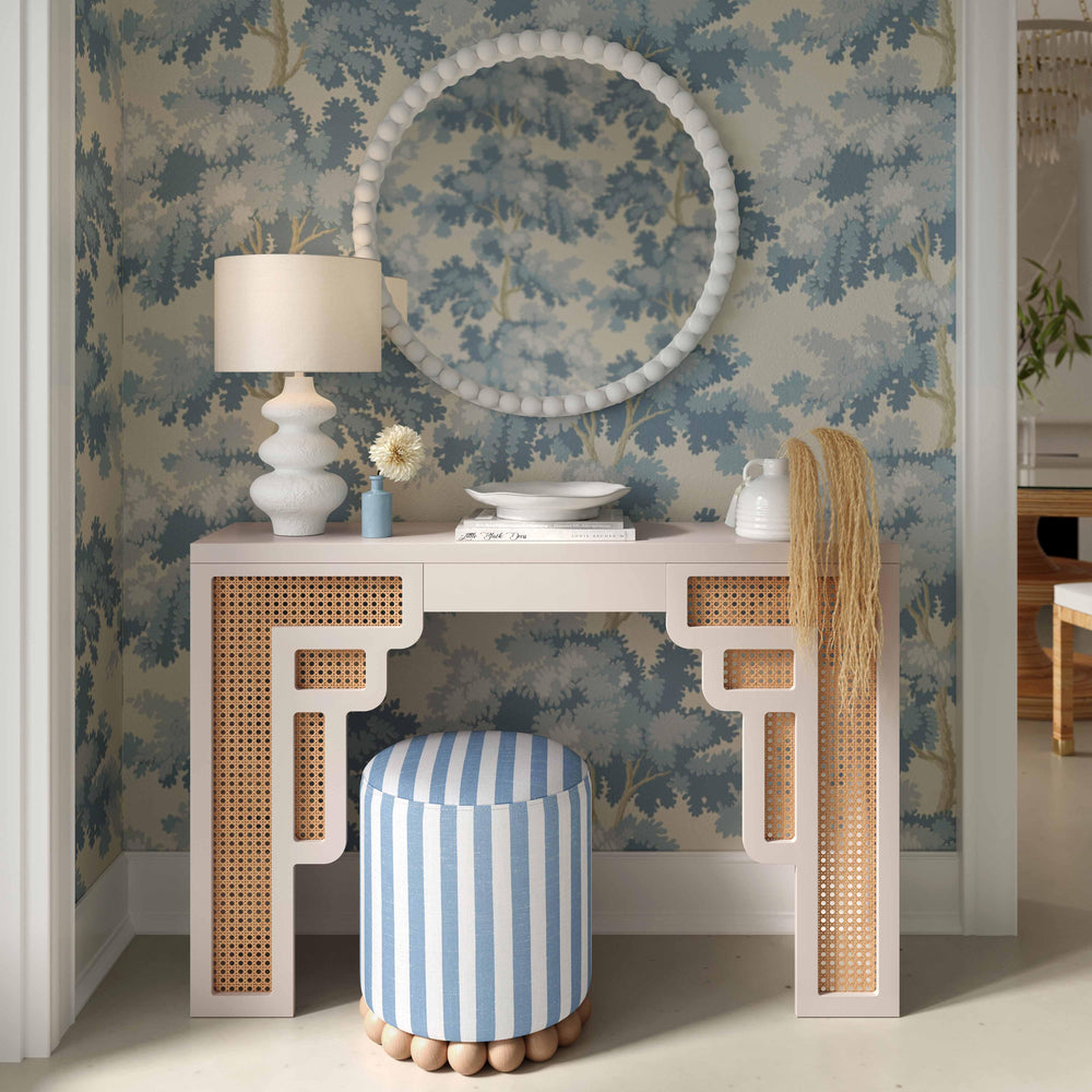 American Home Furniture | TOV Furniture - Dex Pastel Blue Striped Linen Ottoman