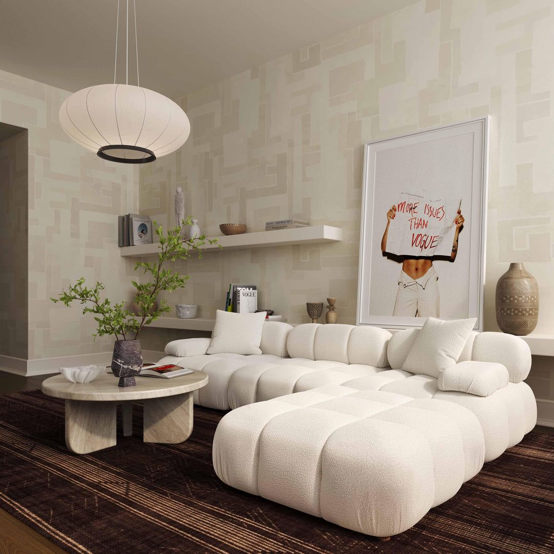 TOV Furniture Calliope Cream Vegan Shearling Modular Ottoman OTTOMANS, POUFS, + STOOLS