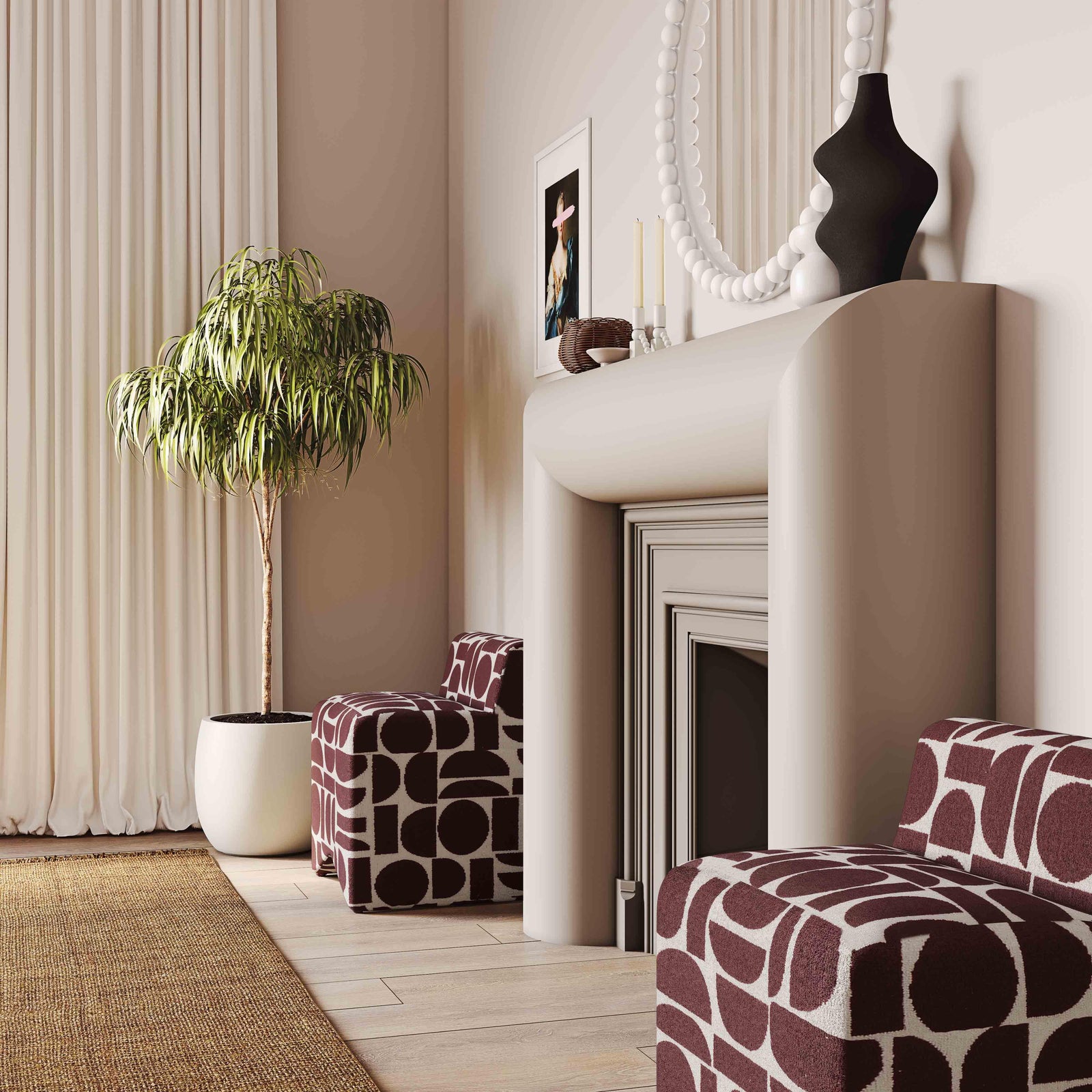 TOV Furniture Pippa Merlot Geometric Jacquard Weave Stool OTTOMANS, POUFS, + STOOLS