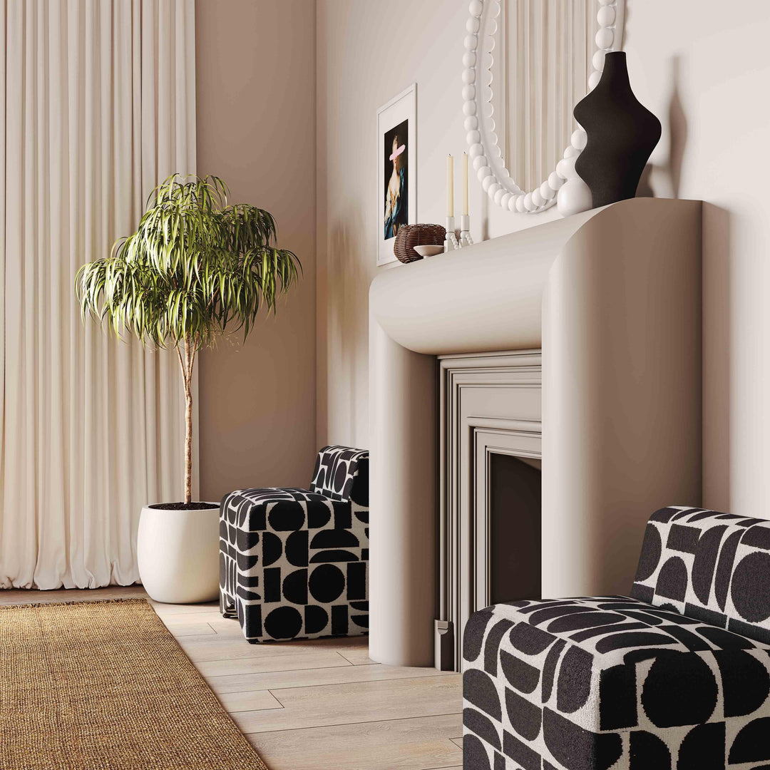 TOV Furniture Pippa Black Geometric Jacquard Weave Stool OTTOMANS, POUFS, + STOOLS