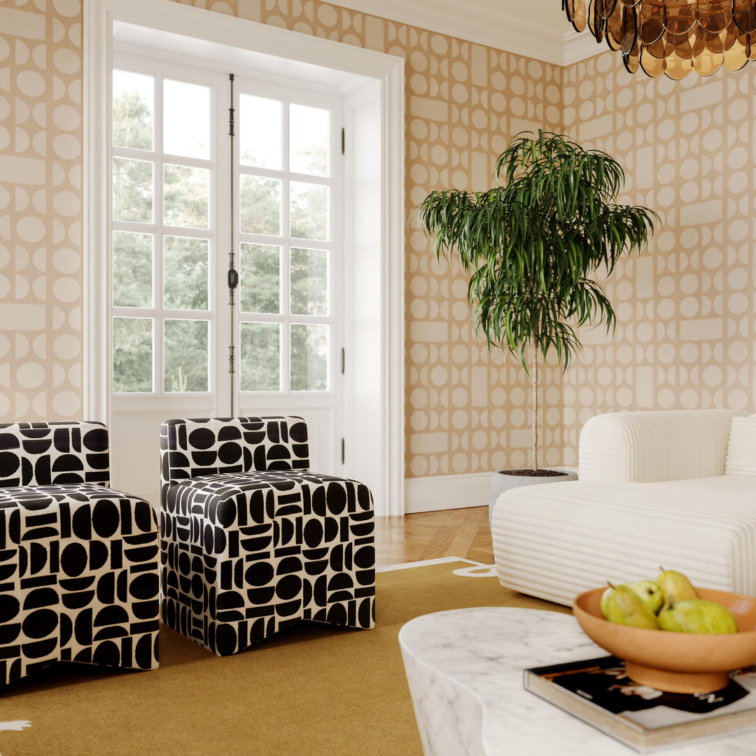 TOV Furniture Pippa Black Geometric Jacquard Weave Stool OTTOMANS, POUFS, + STOOLS