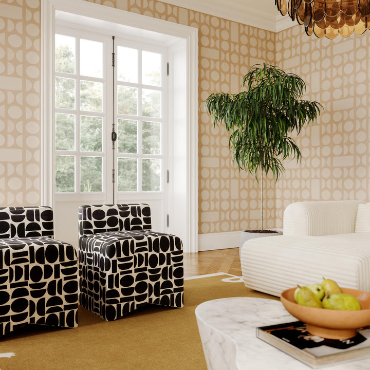 TOV Furniture Pippa Black Geometric Jacquard Weave Stool OTTOMANS, POUFS, + STOOLS