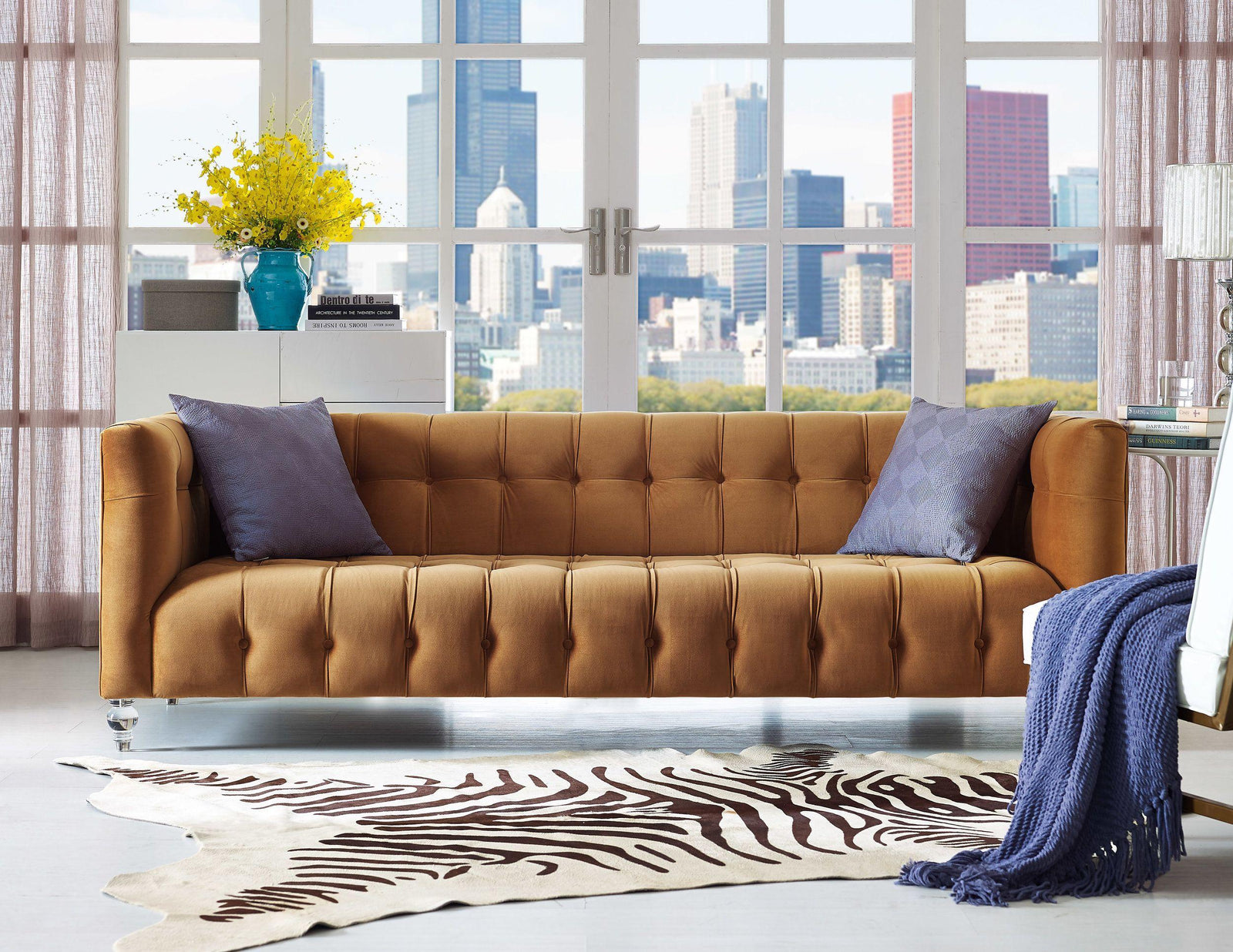 TOV Furniture Bea Cognac Velvet Sofa SOFAS + SECTIONALS
