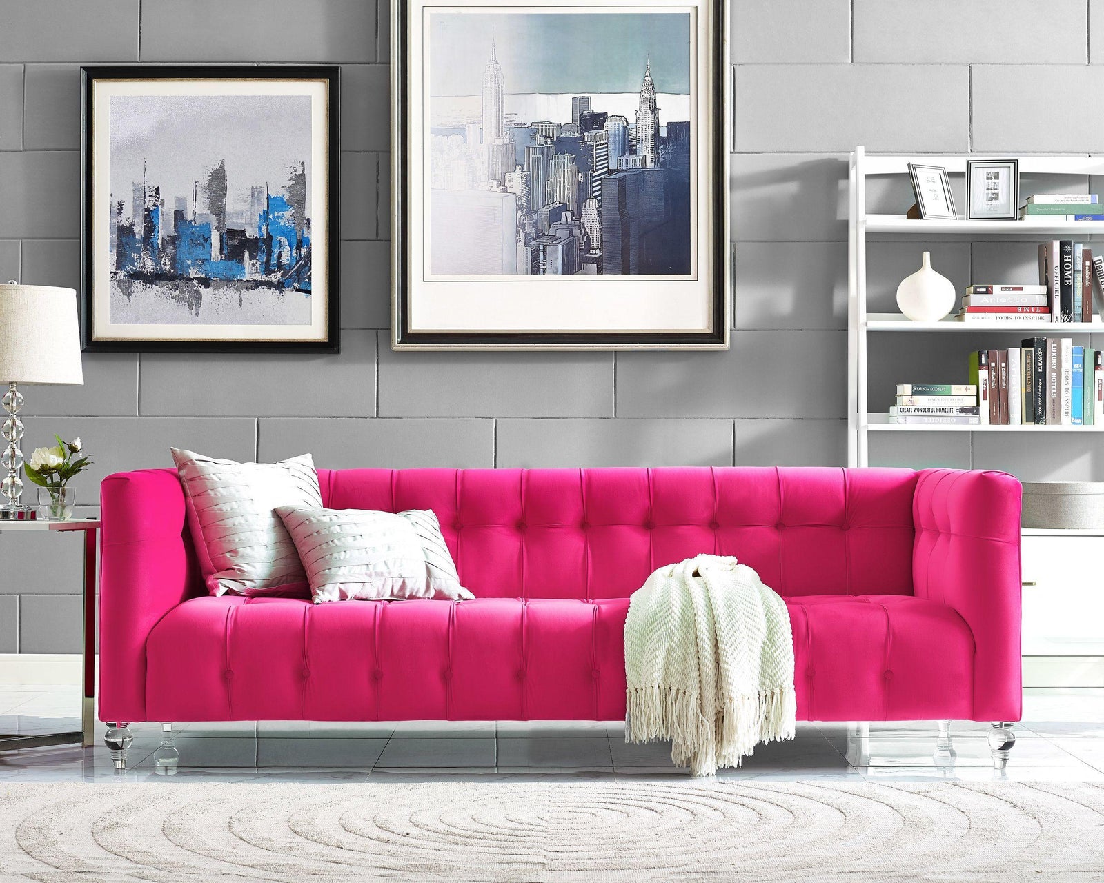TOV Furniture Bea Hot Pink Velvet Sofa SOFAS + SECTIONALS
