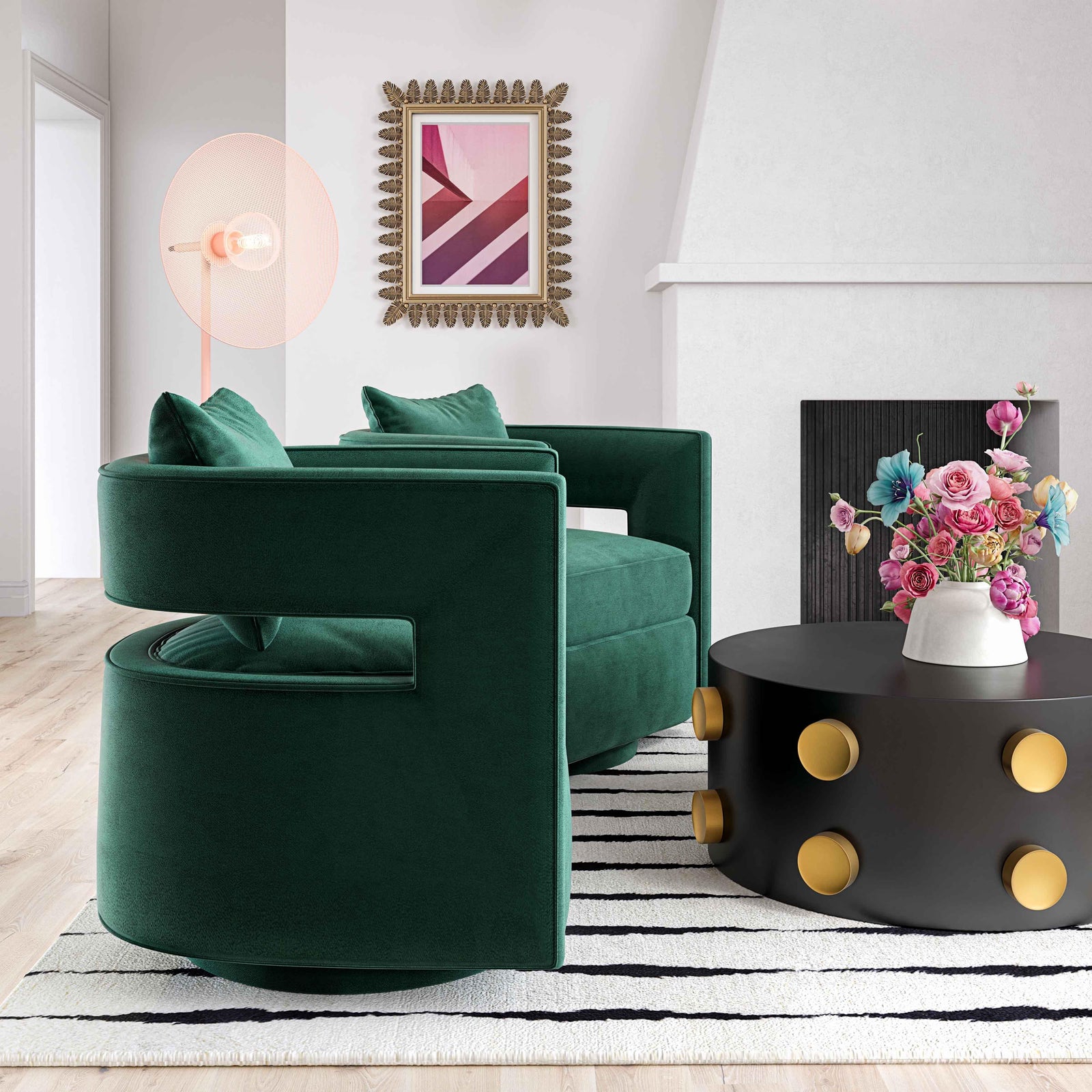 TOV Furniture Kennedy Forest Green Swivel Chair ACCENT + LOUNGE CHAIRS