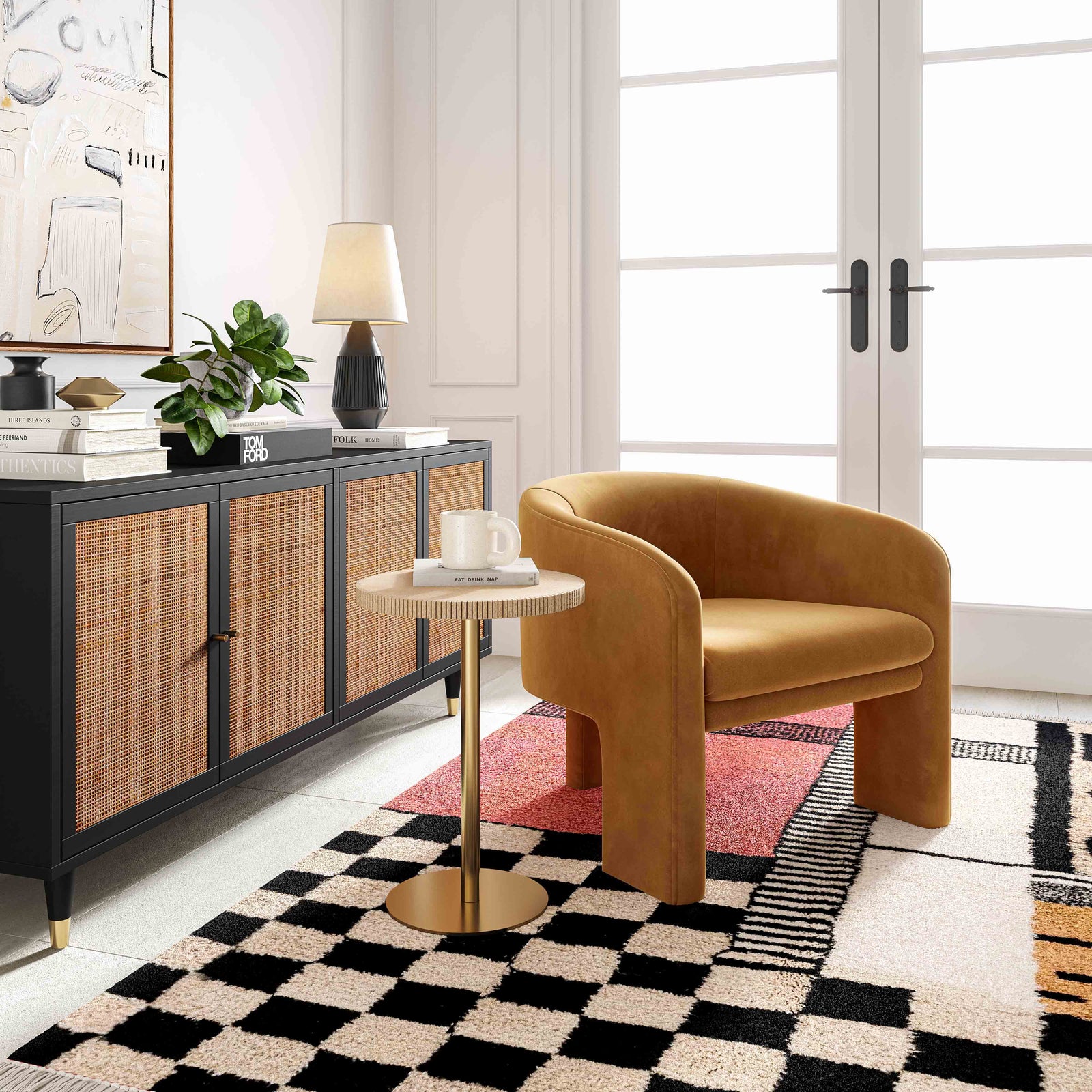 TOV Furniture Marla Cognac Velvet Accent Chair ACCENT + LOUNGE CHAIRS