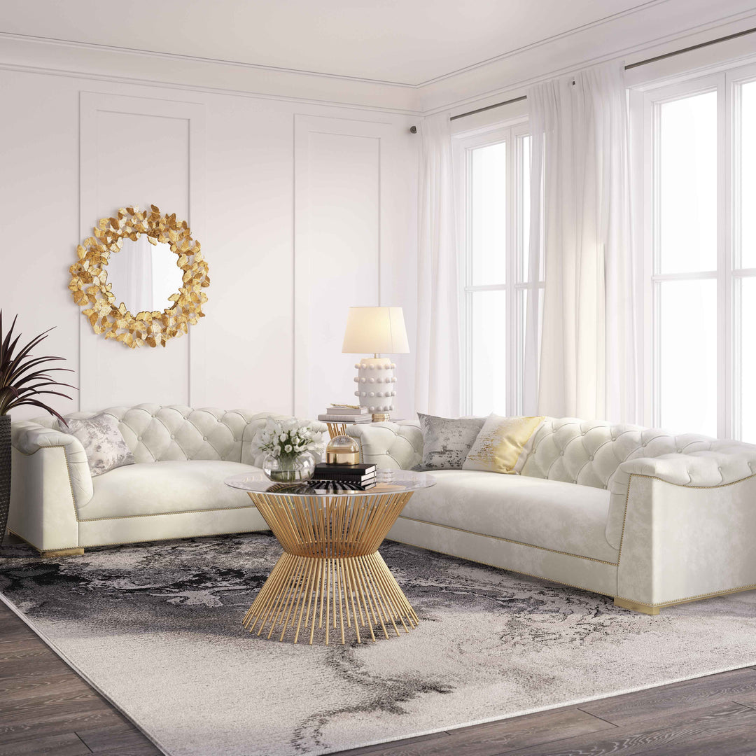 TOV Furniture Farah Cream Velvet Sofa SOFAS + SECTIONALS