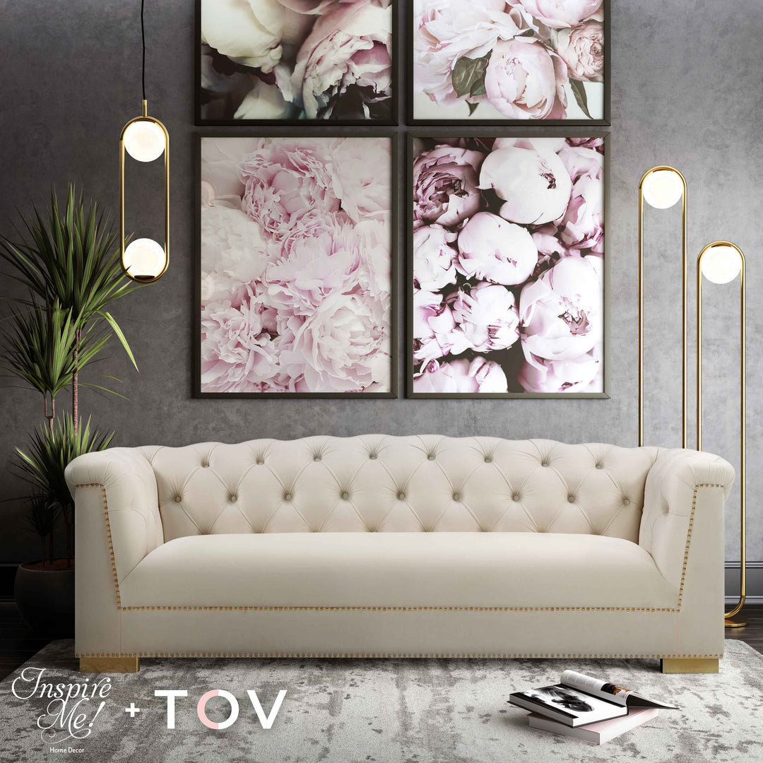 TOV Furniture Farah Cream Velvet Sofa SOFAS + SECTIONALS