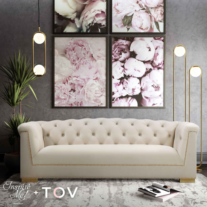 TOV Furniture Farah Cream Velvet Sofa SOFAS + SECTIONALS
