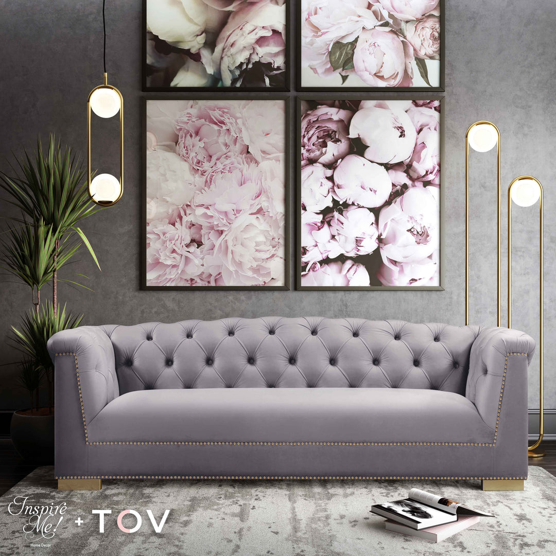 TOV Furniture Farah Grey Velvet Sofa SOFAS + SECTIONALS