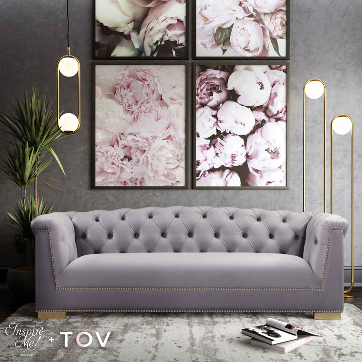 TOV Furniture Farah Grey Velvet Sofa SOFAS + SECTIONALS