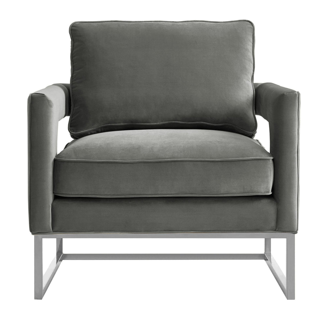 American Home Furniture | TOV Furniture - Avery Grey Velvet Chair - Silver Frame