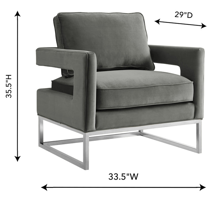 American Home Furniture | TOV Furniture - Avery Grey Velvet Chair - Silver Frame