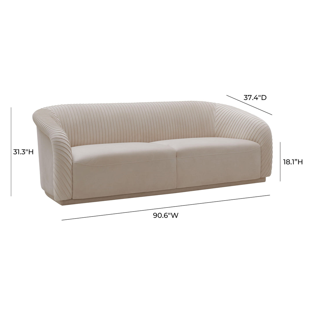 TOV Furniture Yara Pleated Beige Velvet Sofa SOFAS + SECTIONALS