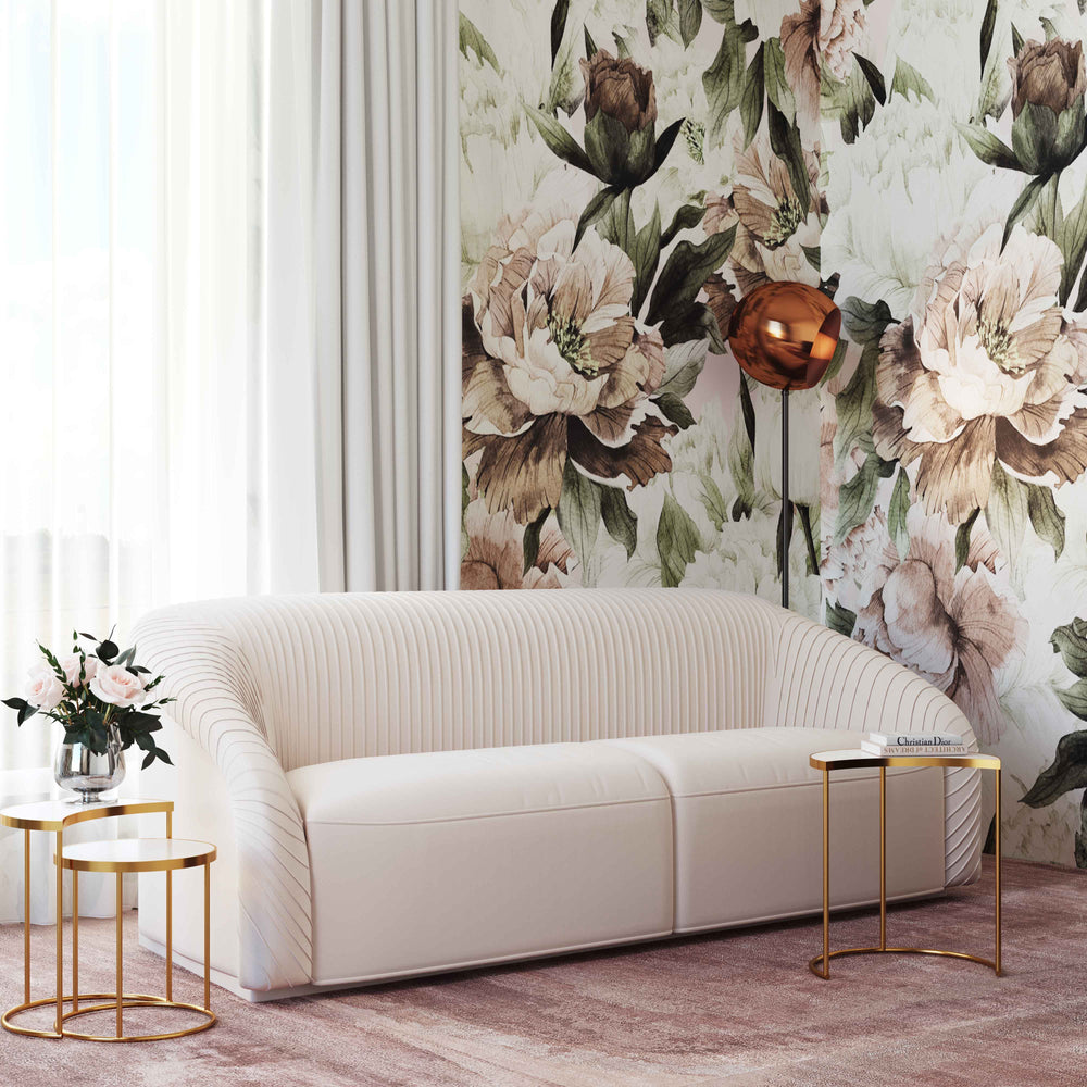 American Home Furniture | TOV Furniture - Yara Pleated Beige Velvet Sofa