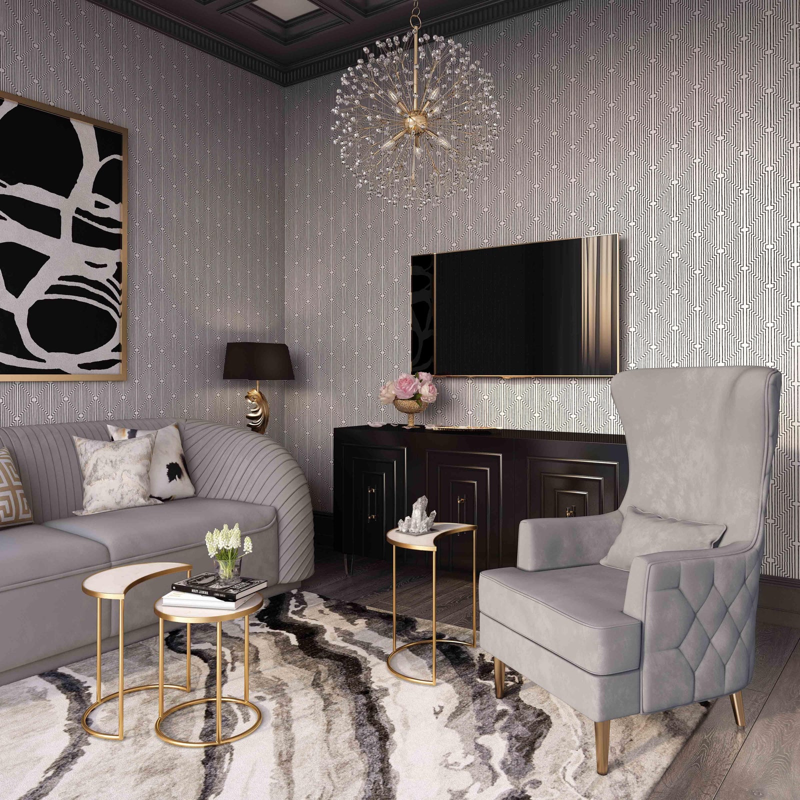 TOV Furniture Alina Grey Tall Tufted Back Chair ACCENT + LOUNGE CHAIRS